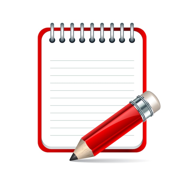 Red pencil and notepad icon.