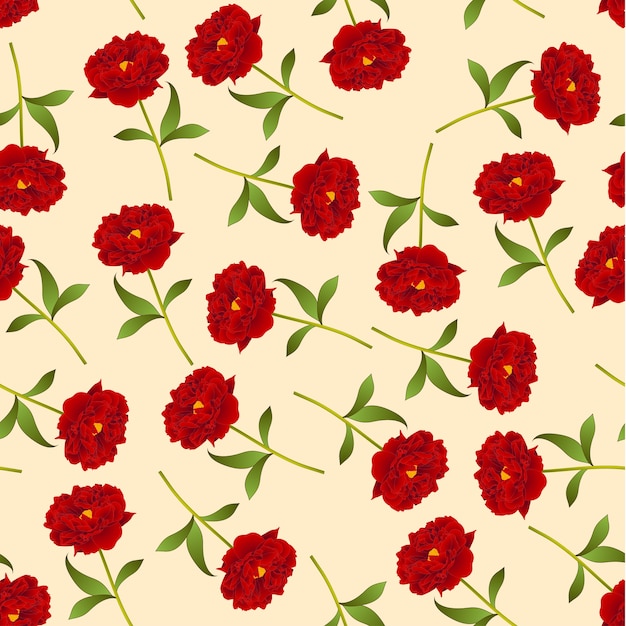 Red peony seamless on ivory beige background