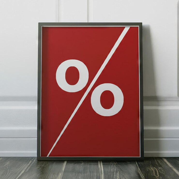 Vector red percent sign with a white stick red percent sign with a white sticker
