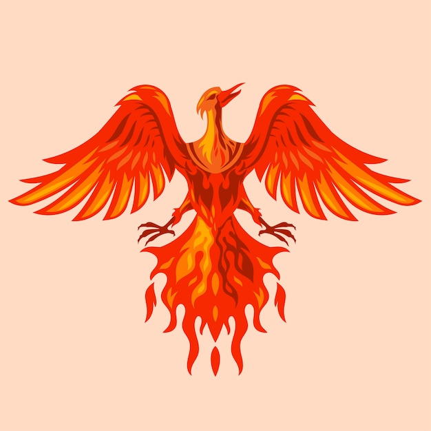 Red Phoenix Mascot Character-logo met vuureffect illustratie