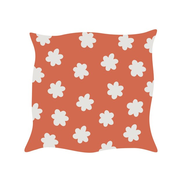 red pillow with white flowers bed comfort home decor simple vector illustration isolated on white