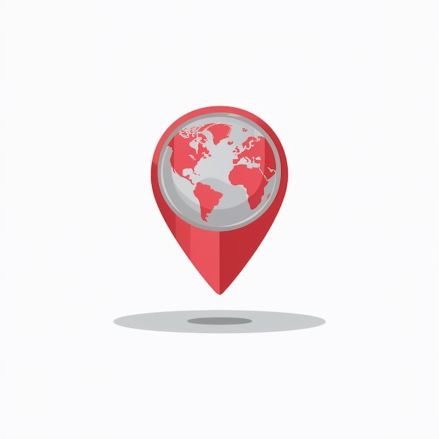 a red pin with a world map on it