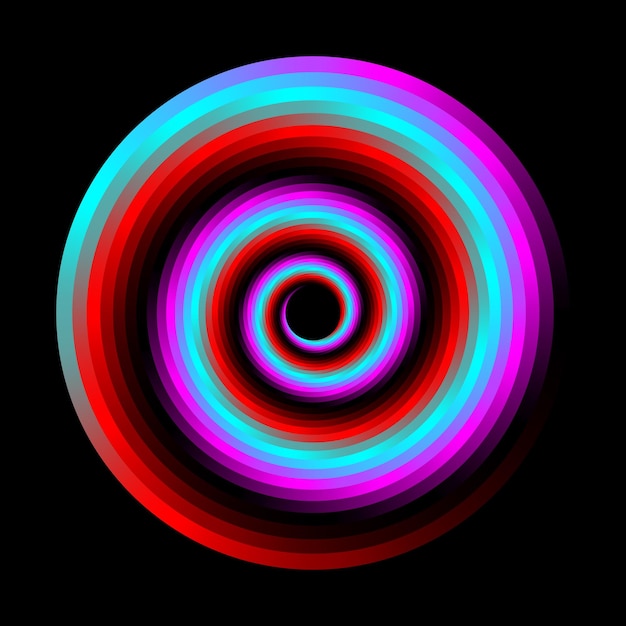 Red, pink, cyan, and black gradient spiral vortex vector art. Creamy eye candy swirl pattern design.