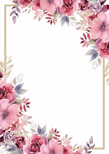 Red and pink elegant watercolor background with flora and flower