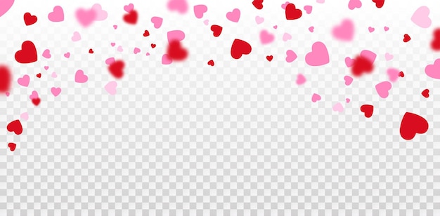 Red and pink flying hearts isolated on transparent background Vector decoration for Valentines day