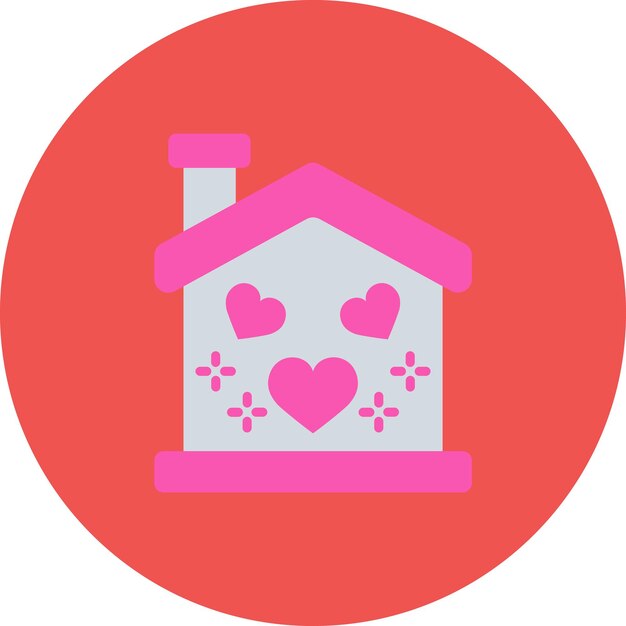 Vector a red and pink house with hearts in the middle