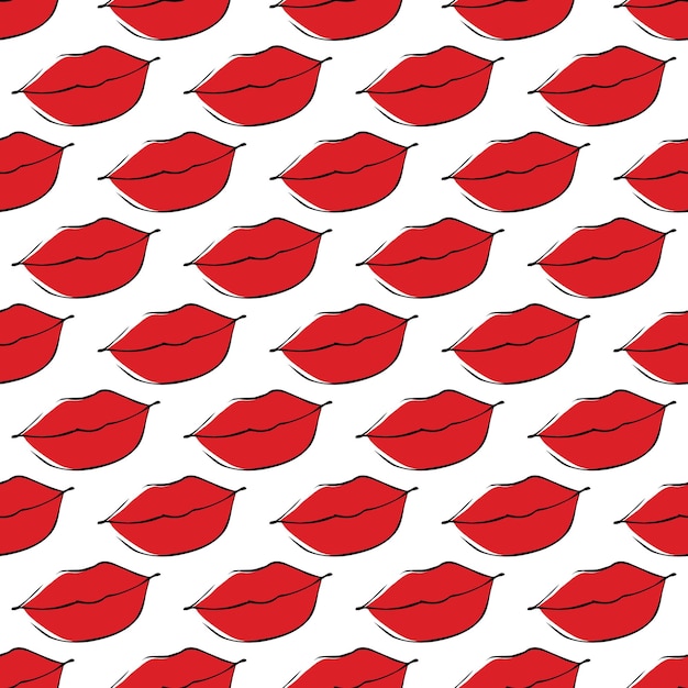 Red pink makeup woman lips shapes background Valentine's Day kiss seamless pattern Flat graphic girl mouth backdrop Romantic feminine design