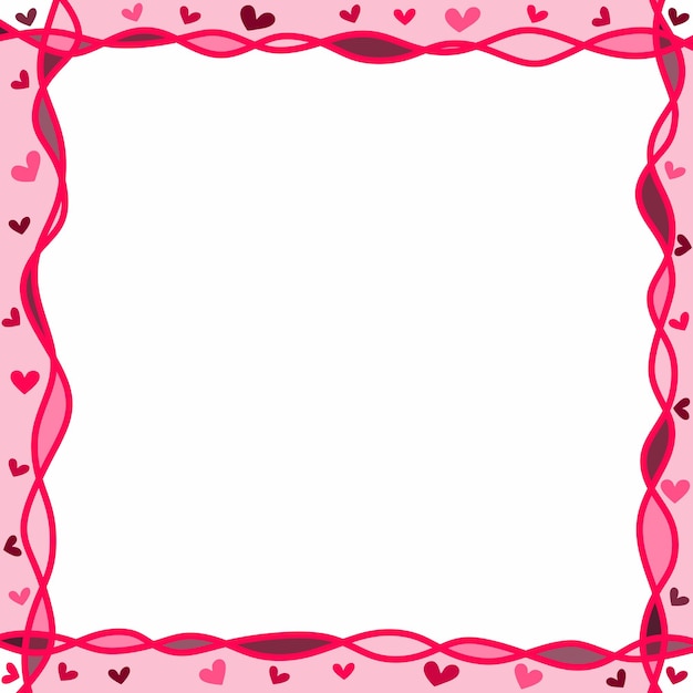 Vector red pink and white square background color with stripe line shape hearts frame or border
