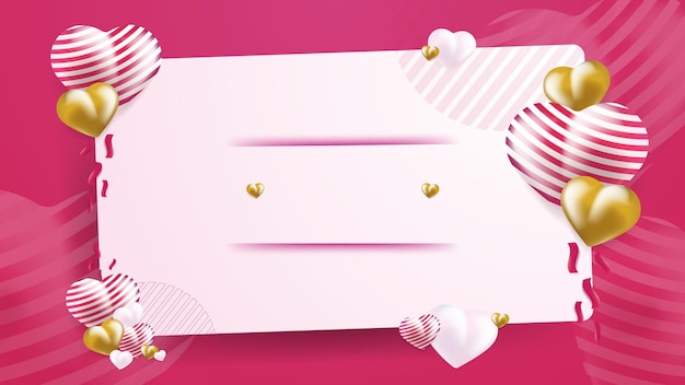 Red pink and white Valentine christmas new year 3d design background with love heart shaped balloon Vector illustration greeting banner card wallpaper flyer poster brochure wedding invitation