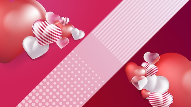 Красный розовый и белый Валентина Рождество Новый год 3d дизайн фона с любовью в форме сердца воздушный шар Векторная иллюстрация приветствие баннер карты обои флаер плакат брошюра приглашение на свадьбу