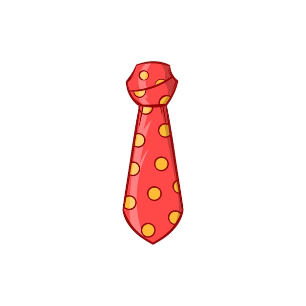 Red polka dot neck tie icon in cartoon style on a white background