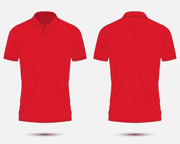 赤いポロシャツのモックアップの前面と背面図