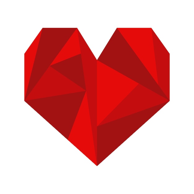 Вектор Красное многоугольное сердце с плоской векторной иллюстрацией на белом фоне значок любви в форме сердца