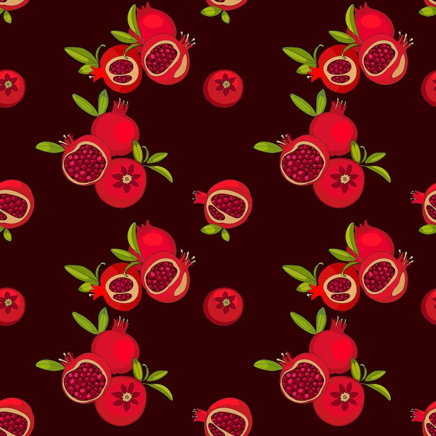 Red pomegranate fruits vector seamless pattern