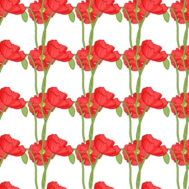 Vector red poppy seamless pattern. r