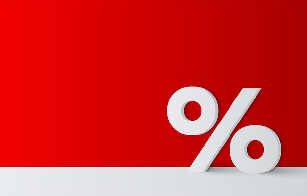 Vettore poster rosso con segno di percentuale 3d bianco in vendita o sconto promozione marketing o pubblicità modello vuoto per negozio sfondo vettoriale