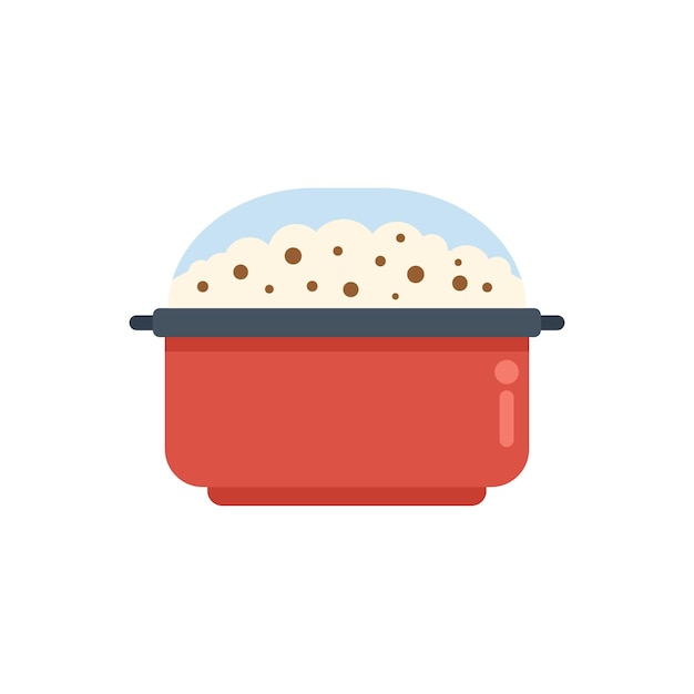 red pot cooking rice on stove top with steam coming out
