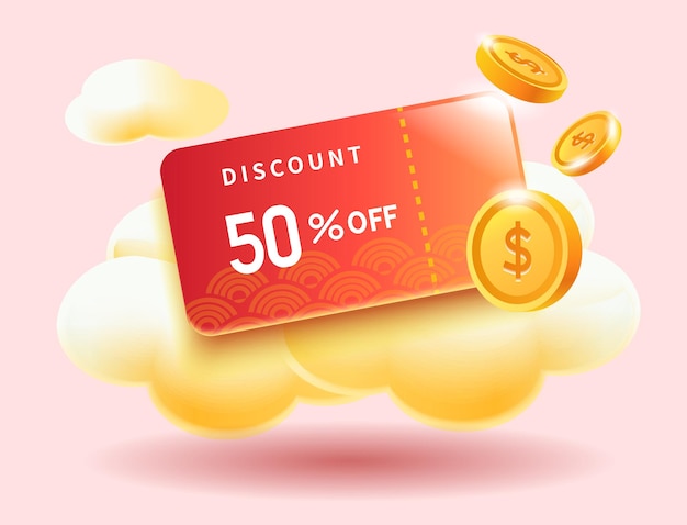 Red Premium VIP Discount Card Save 50 Suitable for Chinese Festivals