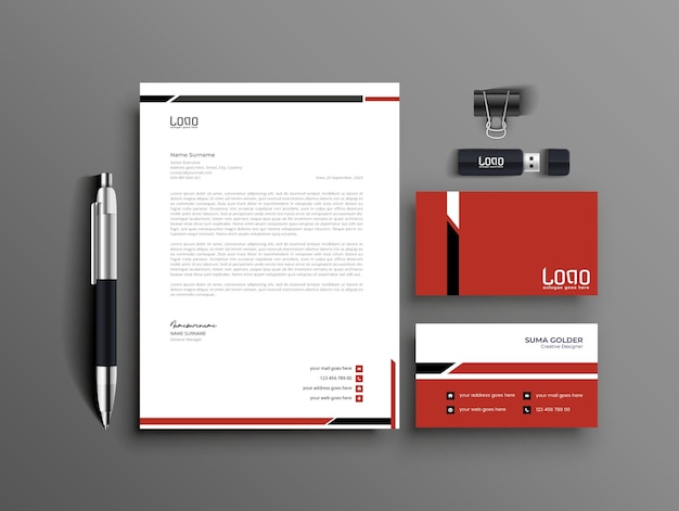 Red professional business branding stationery set