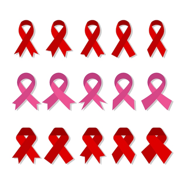 Red and purple ribbon symbol background world cancer international aids day in flat design