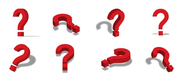 Red question mark 3d icon illustration with different views and angles