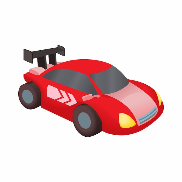 Красный гоночный автомобиль значок в мультяшном стиле, изолированные на белом фоне Символ машины