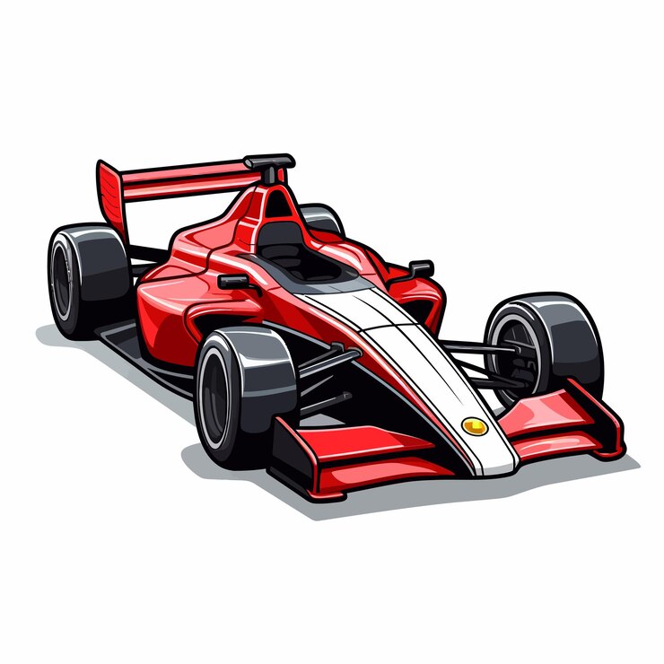 Vector a red race car with a white stripe on the front.