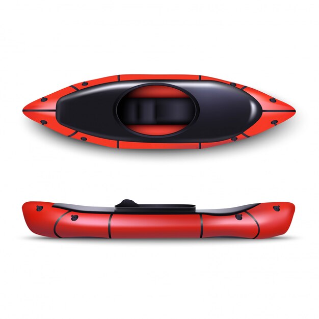 Vector red raft in top and side view. isolated on white background.