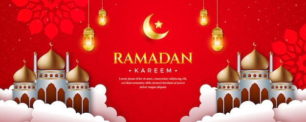 Красный Рамадан Карим горизонтальный баннер шаблон