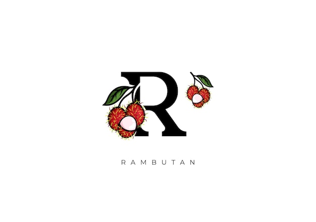 Red RAMBUTAN FRUIT Vector Great combination of Rambutan Fruit symbol with letter R