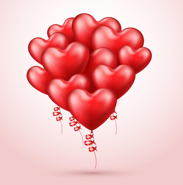 Red realistic balloon hearts