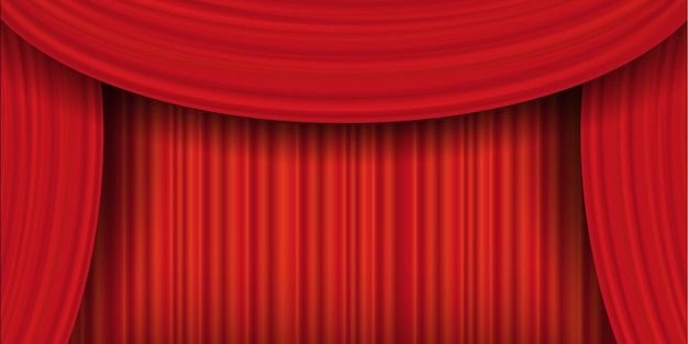 Red realistic curtains, luxury closed curtain. theatrical drapes, decor fabric interior drapery textile lambrequin. vector illustration