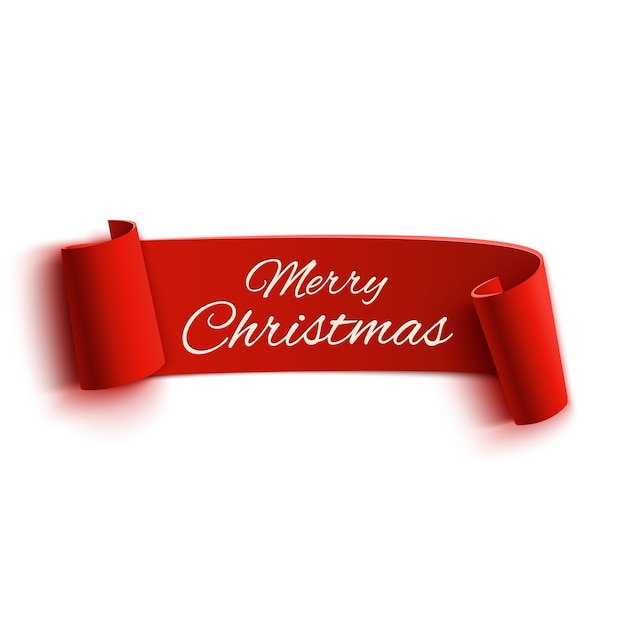 Red realistic detailed curved paper Merry Christmas banner