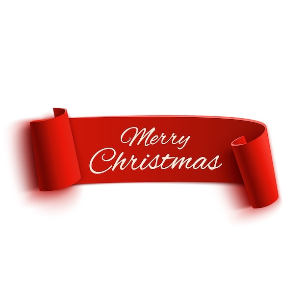 Red realistic detailed curved paper merry christmas banner