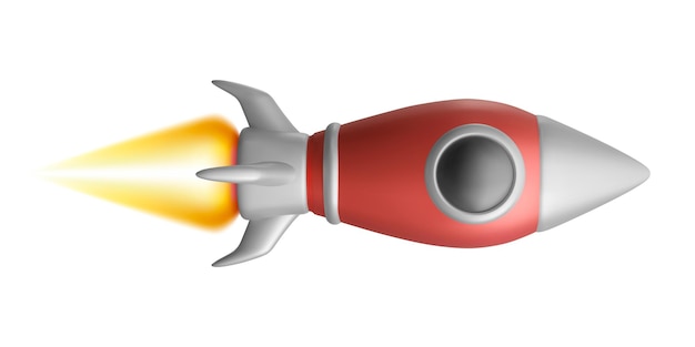 Vector red realistic rocket isolated on white background vector illustration