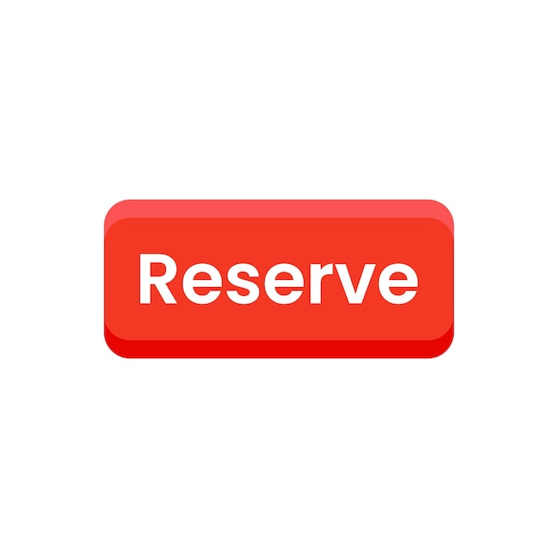 red reserve button isolated on white concept of easy electronic booking by laptop or mobile phone and preorder motel flat cartoon modern ui logotype graphic art minimal design webpage element