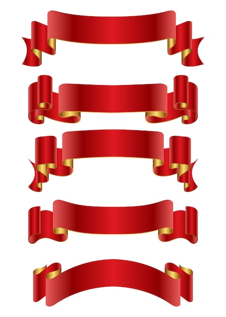 Red ribbon banner set vector illustration.