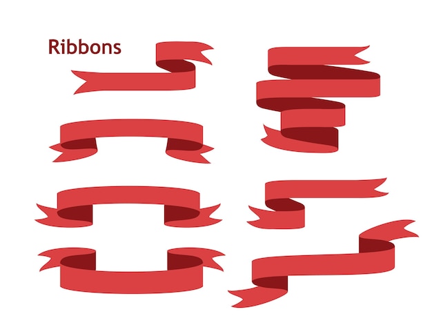 Set di striscioni a nastro rosso raccolta di nastri isolata su sfondo bianco