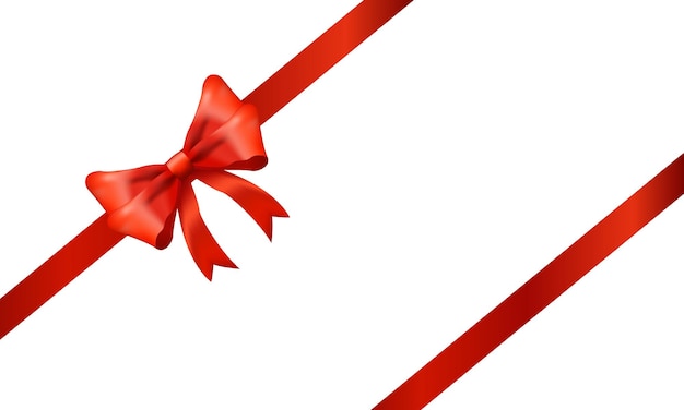 red ribbon bow realistic shiny satin with shadow ribbon place on corner of paper for decorate