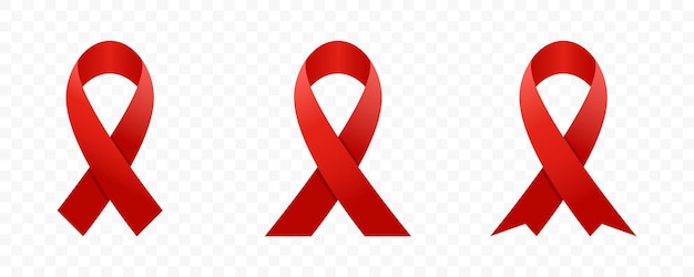 Set di icone del nastro rosso nastro di consapevolezza del cancro al seno simbolo di consapevolezza del cancro delle donne nastri isolati su sfondo trasparente