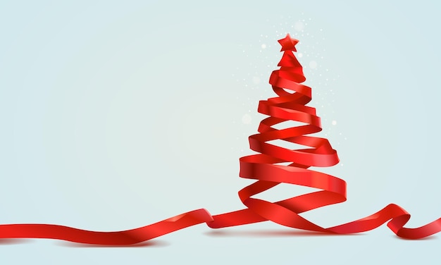 Red ribbon merry christmas tree, art decoration. vector illustration