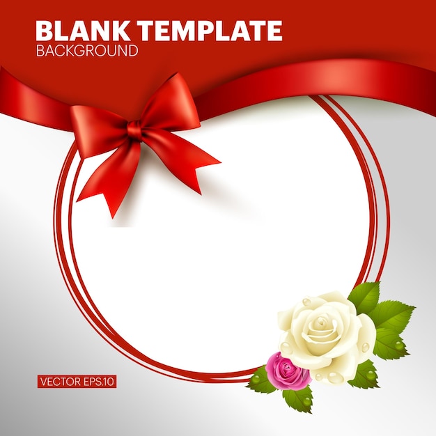 red ribbon and roses blank background design