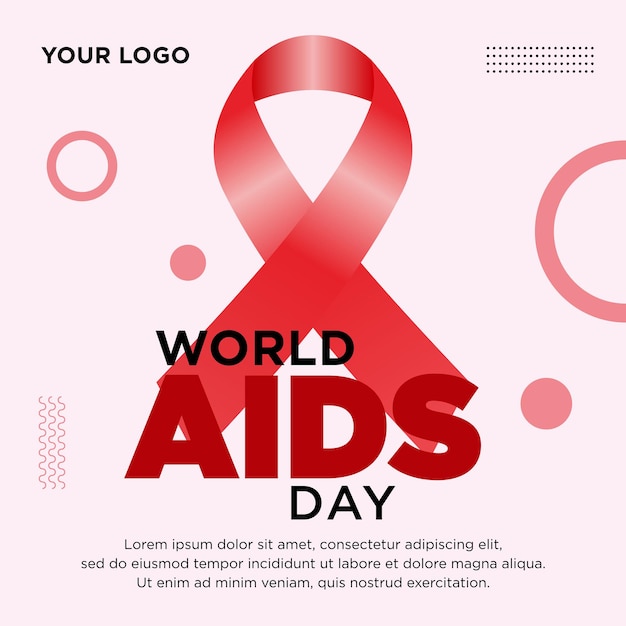 Red ribbon social media post world aids day vector premium