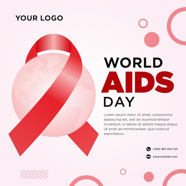 Red ribbon social media post world aids day vector premium