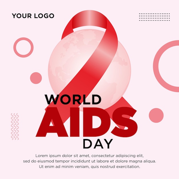 Red ribbon social media post world aids day vector premium