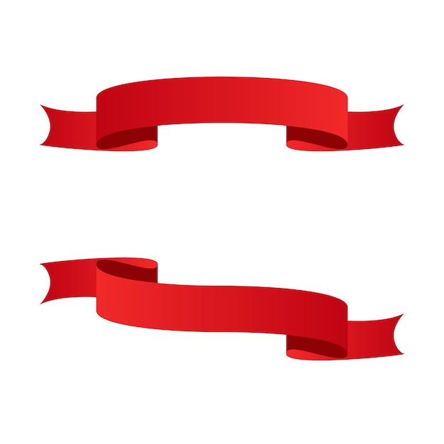 Red Ribbons Banners Badges Labels Design Elements On White Background