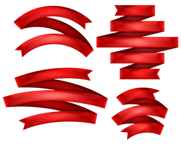 Vector red ribbons set.