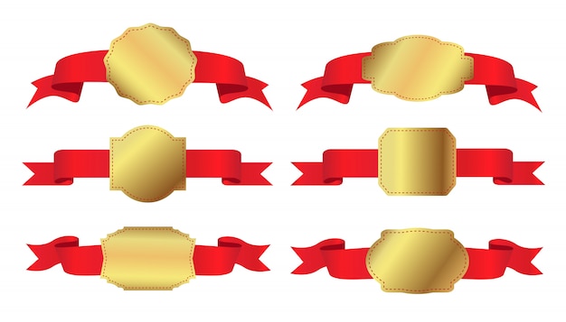 Vector red ribbons with gold labels