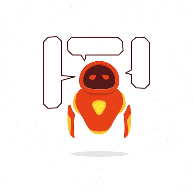 Red robot illustration design with speech bubble boxes for dialogue