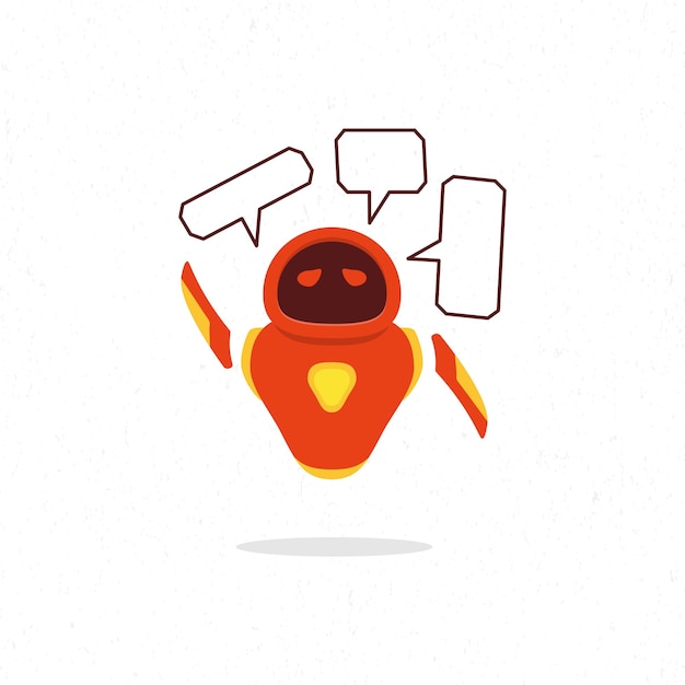 Red robot illustration design with speech bubble boxes for dialogue